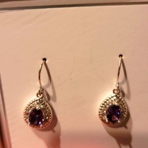 NWT Dillard's Amethyst and CZ silver Earrings in box